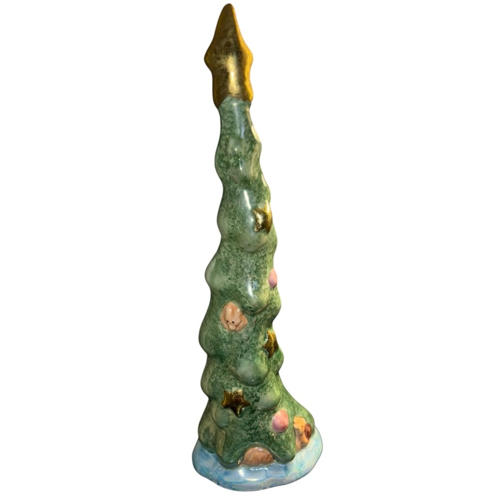 Vintage Ceramic Shiny Santa and Christmas Tree Figurines Whimsical Holiday Decor - Picture 3 of 8